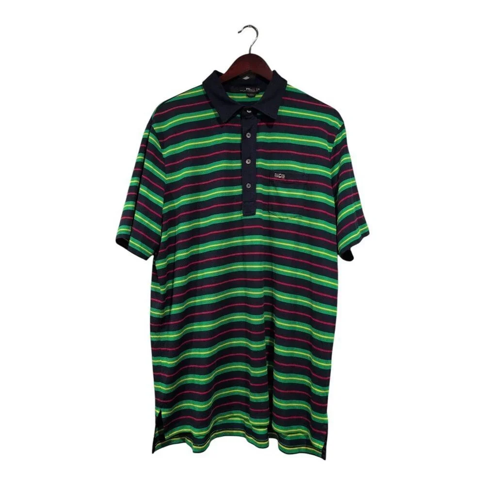Ralph Lauren Mens Green Navy Striped Polo Shirt Size XL Collared Buttons